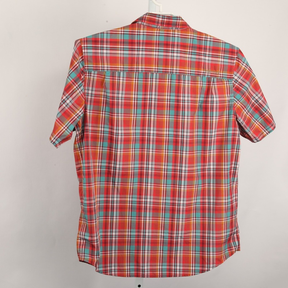 Marmot Men's Large L Short Sleeve Plaid Button-Down Casual Shirt Red Teal - Picture 4 of 12